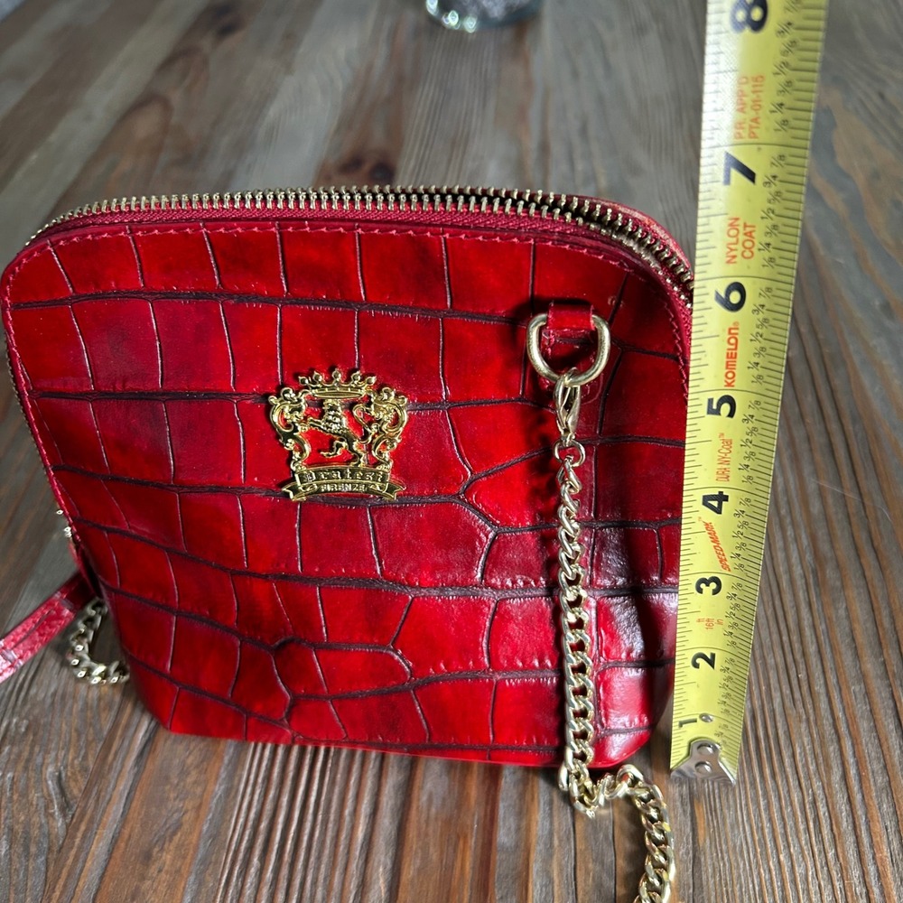Pratesi Firenze Red Croc Embossed Leather Crossbody purse Bag Made in Italy Gold - Picture 4 of 14
